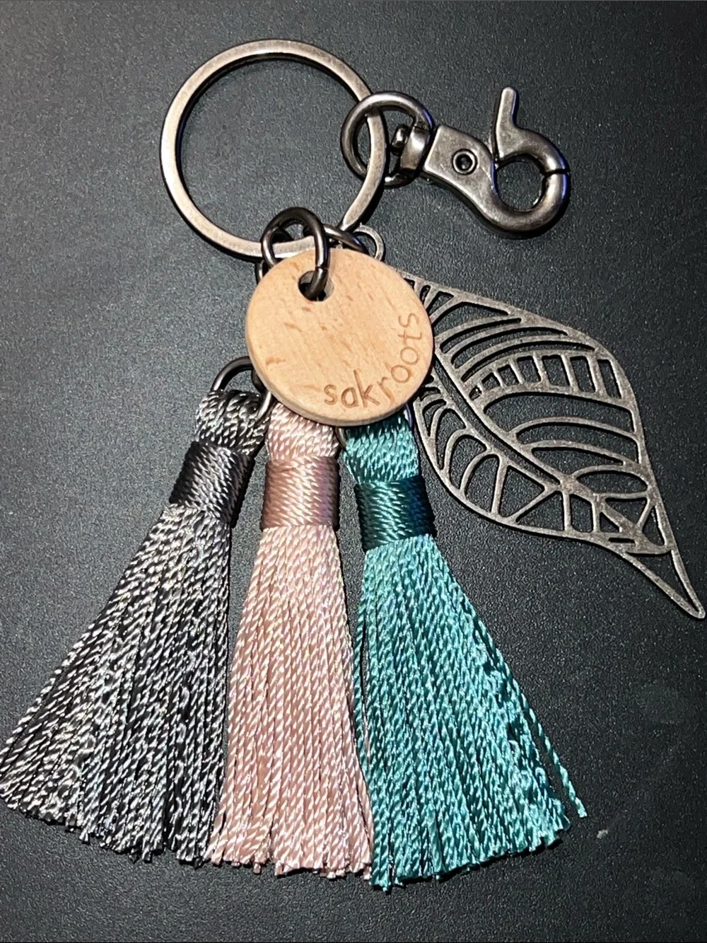 Sakroots Boho Tassel & Metal Leaf Purse Charm Bag Accessory Keychain